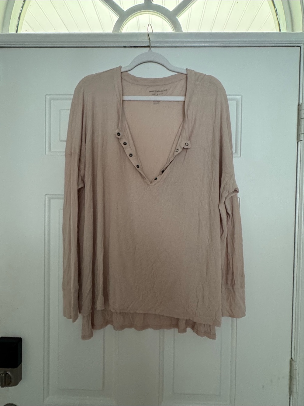 Washed Blush V-Neck Long Sleeve Top